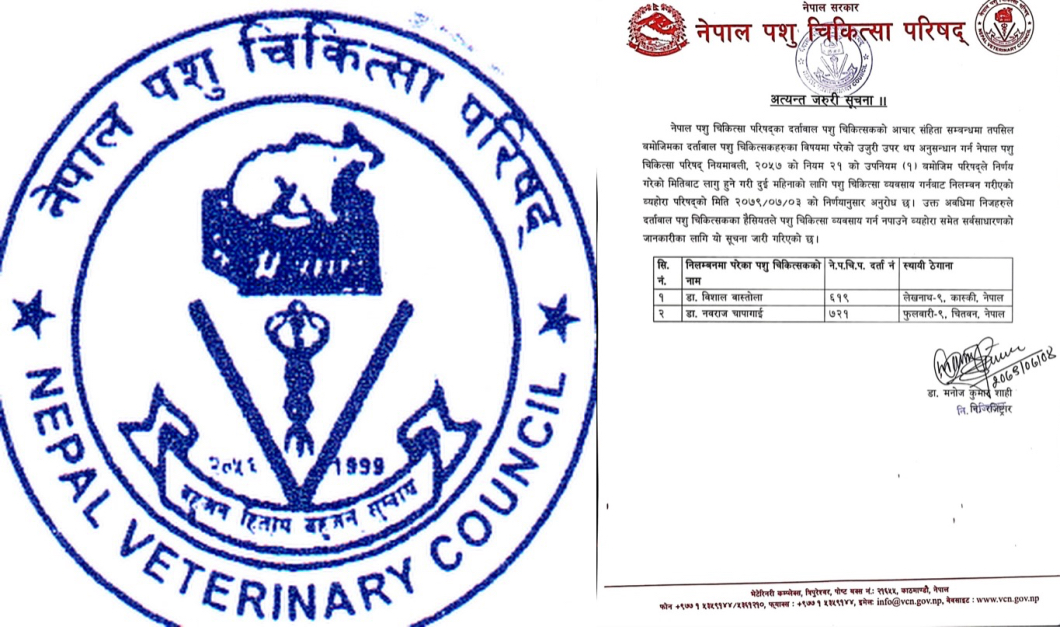 आचारसंहिताविपरीत काम गर्ने दुई भेटेरिनरी चिकित्सक निलम्बित