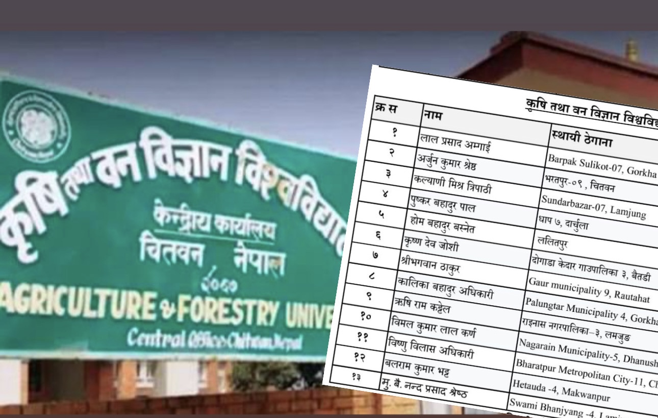 कृषि तथा वन विज्ञान विश्वविद्यालयको उपकुलपतिमा १३ जनाको आवेदन स्वीकृत (सूचीसहित)