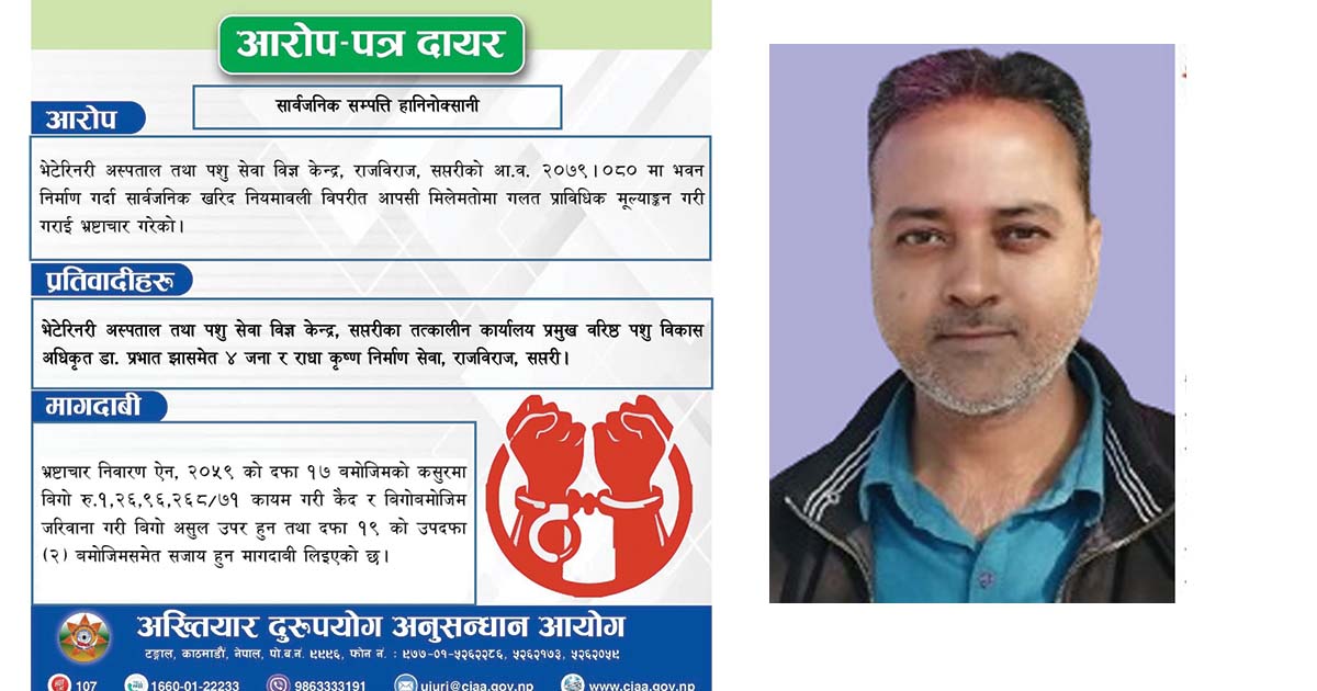 भेटेरिनरी अस्पताल सप्तरीका तत्कालीन प्रमुखसहित ५ जनाविरुद्ध भ्रष्टाचार मुद्दा